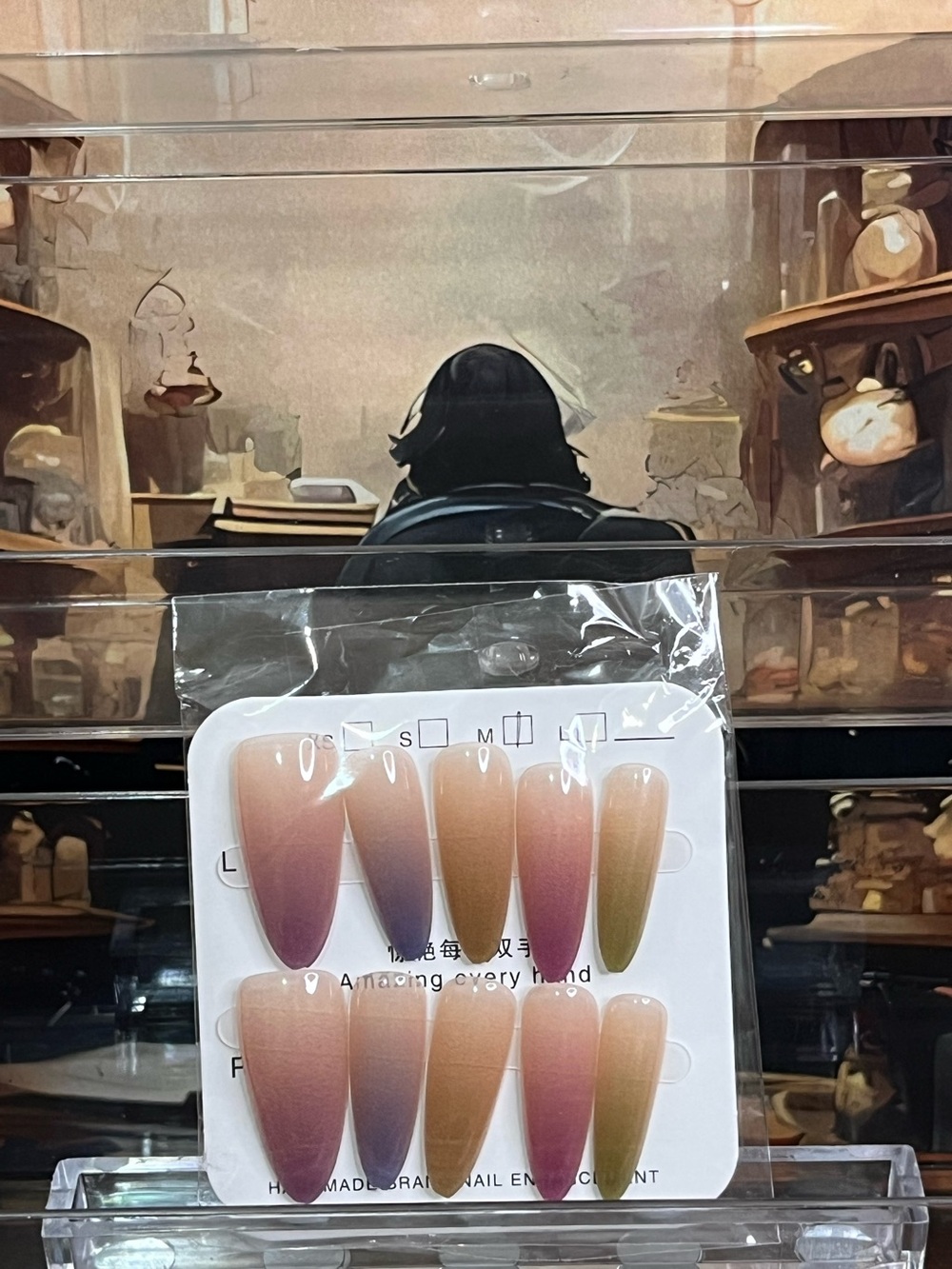Press-On Nails Set Rainbow gradient Pink to Purple Ombre stiletto